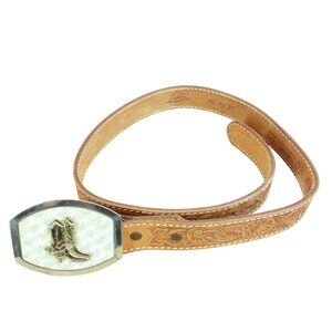Longhorn Cowboy Boots Metal Belt Buckle Tooled Leather Western Cowboy Belt 30"